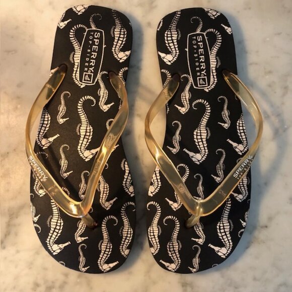 SPERRY TOP-SIDER Seahorse Print Black Flip Flop M 7-8 - Picture 1 of 15